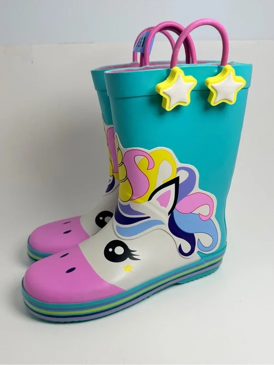 Kids Unicorn Rain Boots - Teal & Pink