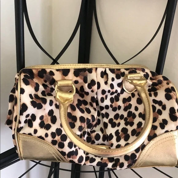 Y2k Victoria's Secret Leopard Print Satchel with Gold Accents