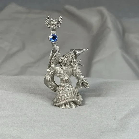 Vintage Spoontiques MR969 Pewter Wizard w/ Owl & Dragon Figurine‎