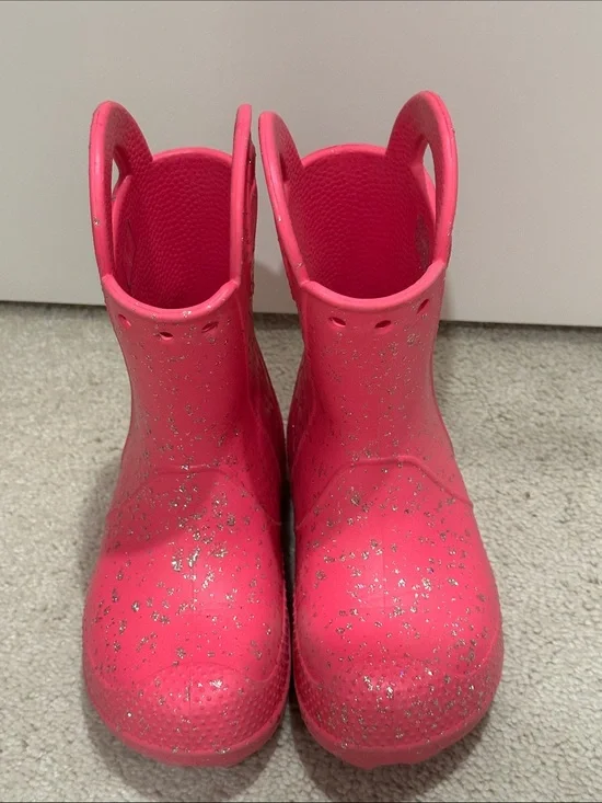 CROCS Kids Hot Pink Glitter Waterproof Pull-On Boots