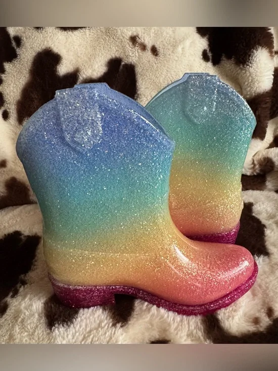 Kids Rainbow Glitter Rain Light Up Cowboy Boots - Multicolor Size 7/8 Toddler
