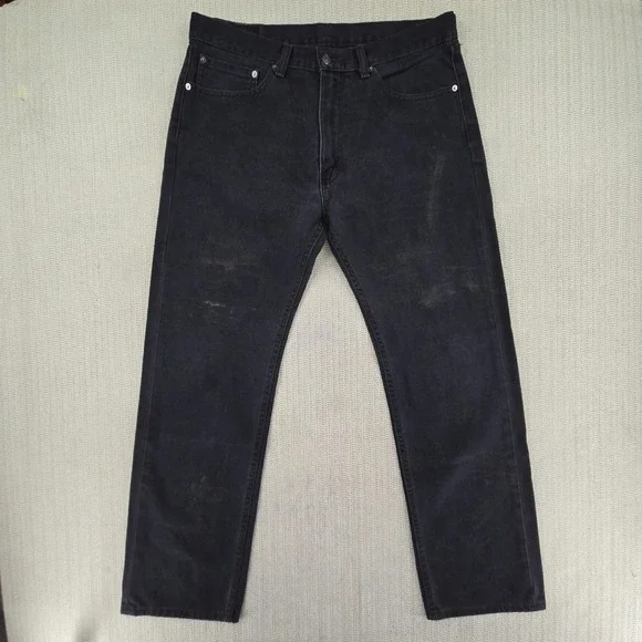 Levis 505 Jeans Mens 36x32 Black Straight Leg Denim Pants Classic Fit