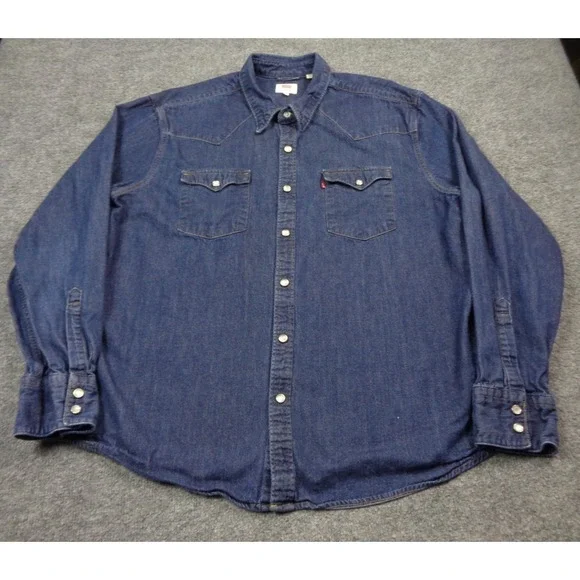 Levi's Denim Shirt Mens Blue Size 2XL XXL Standard Pearl Snap Button Long Sleeve