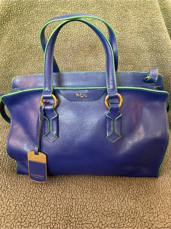 Lauren Ralph Lauren Royal Blue Leather Satchel with Lime Trim