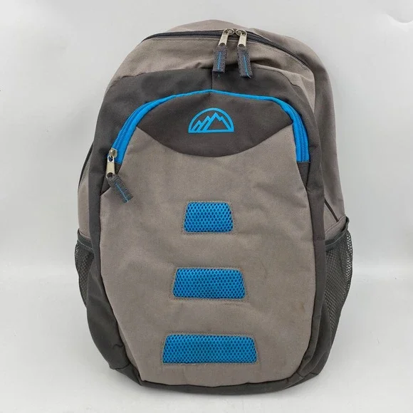 Mountain Edge Medium Backpack Grey Blue Canvas Hiking School Bag Travel Daypack