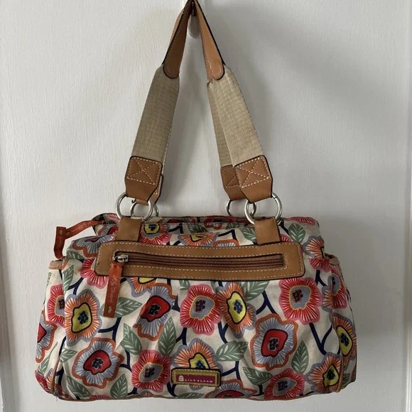Lily Bloom Canvas Top Handle Bag Purse Floral Colorful Spring