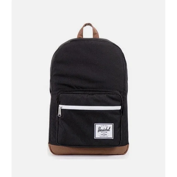 Herschel Supply Co PopQuiz Backpack Black Brown Faux Leather Bottom Laptop Sleev