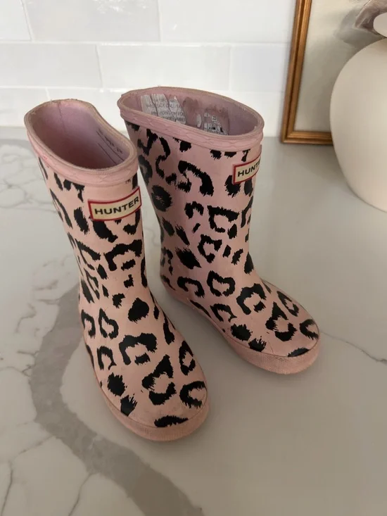Hunter Kids Pink Leopard Print Boots
