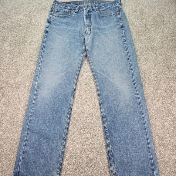 Levis 505 Regular Fit Straight Leg Jeans Light Wash Distressed Mens 36x32