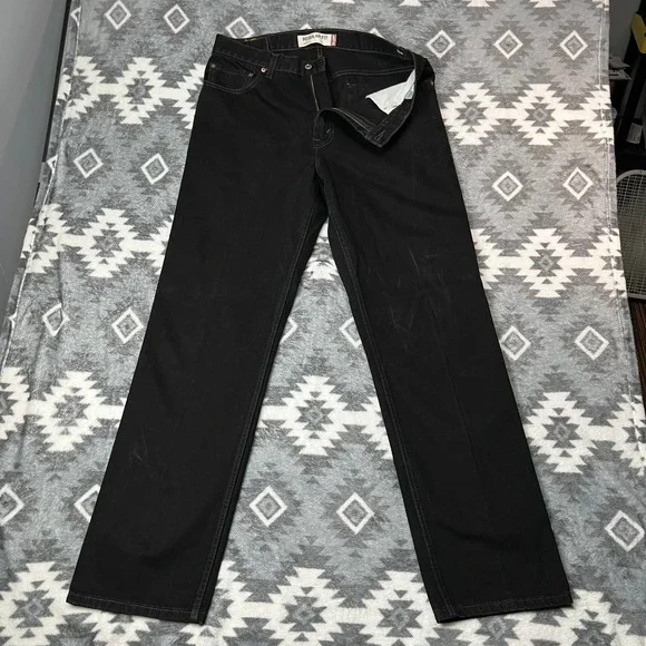 Levis 505 Regular Fit Black Denim Jeans 36x34 Mens Straight Leg VTG Y2K
