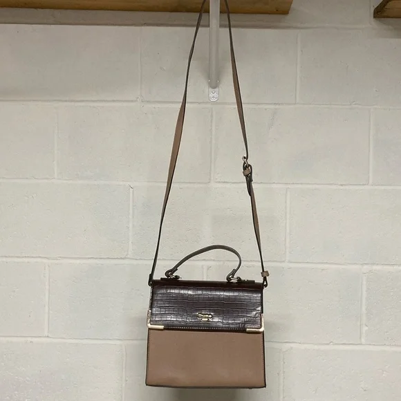 Dune London Brown Two-Tone Croc-Texture Top Handle Crossbody Bag