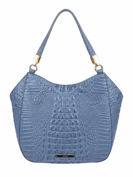 Brahmin Marianna Melbourne Leather Tote Bag Periwinkle Blue Croc Embossed