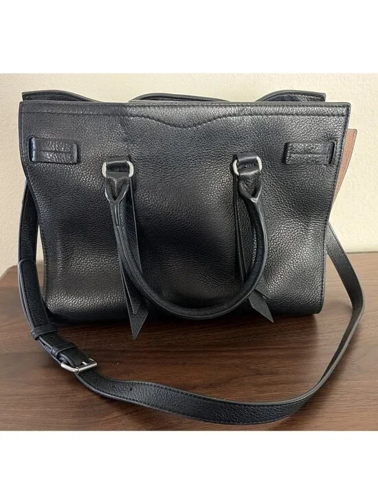 Rebecca Minkoff Regan Black Pebbled Leather Satchel Handbag Silver Hardware