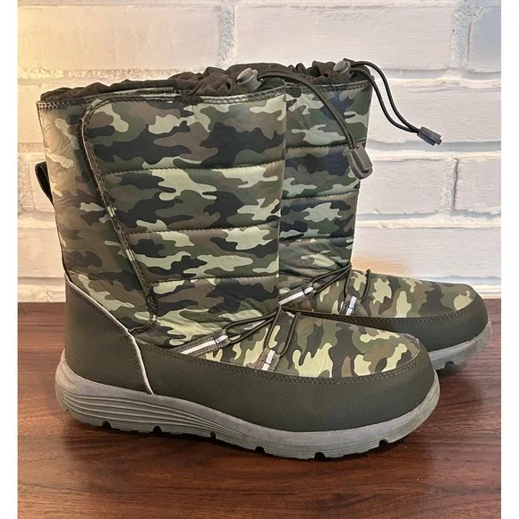 Lands End Kids Camo Snow Boots Green Camouflage Insulated Winter 7M Outdoor Boys
