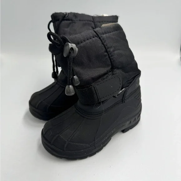 Toddler Boy Girl Size 6 Black Winter Snow Boots Shoes with Drawstring Closure