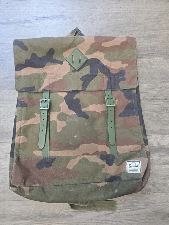 Herschel Supply Co. Woodland Camo Flap Style Backpack Camping Hiking Outdoors