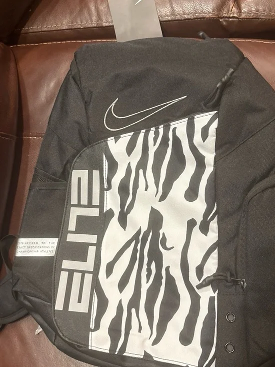 Nike Men's Black and White Zebra Print Elite Jacket-Style Backpack