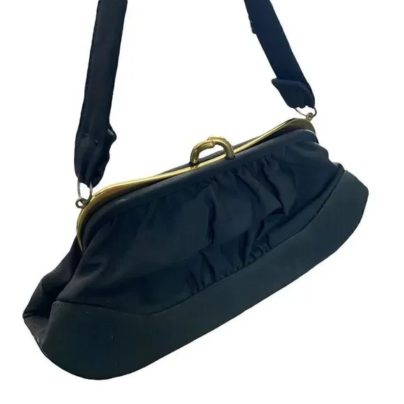Vintage Handbag Purse Black Faille Satin Lining Coin Purse