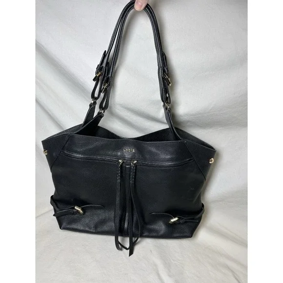 Lodis 1965 Nikki Satchel Black Leather Shoulder Bag‎ Gold Hardware