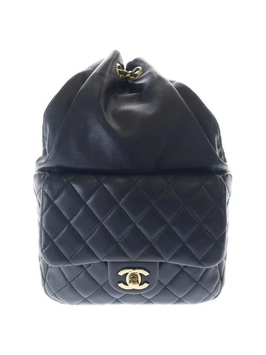 Chanel Quilted Drawstring Backpack Black