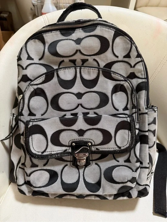 Coach Gray and Black Signature Canvas Mini Backpack
