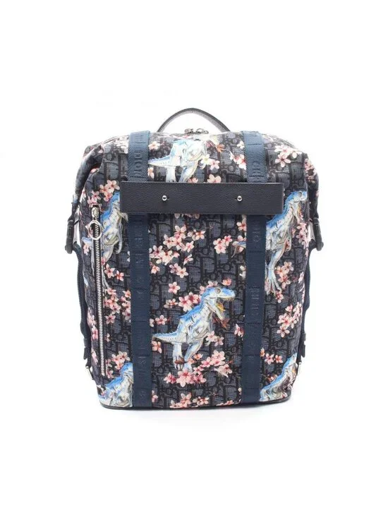 Dior Backpack Hajime Sorayama Dinosaur Robo Oblique Navy Multi Nylon Leather
