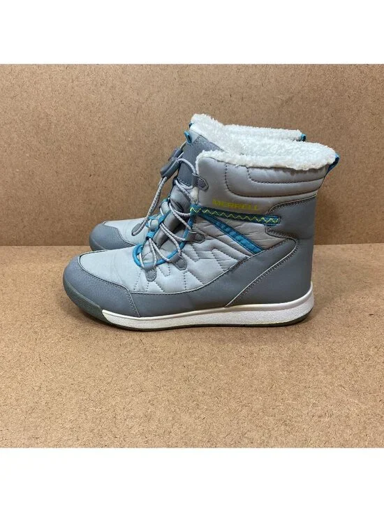 Merrell Snow Crush 3.0 Waterproof Gray Insulated Winter Boots Faux Fur Girls 7