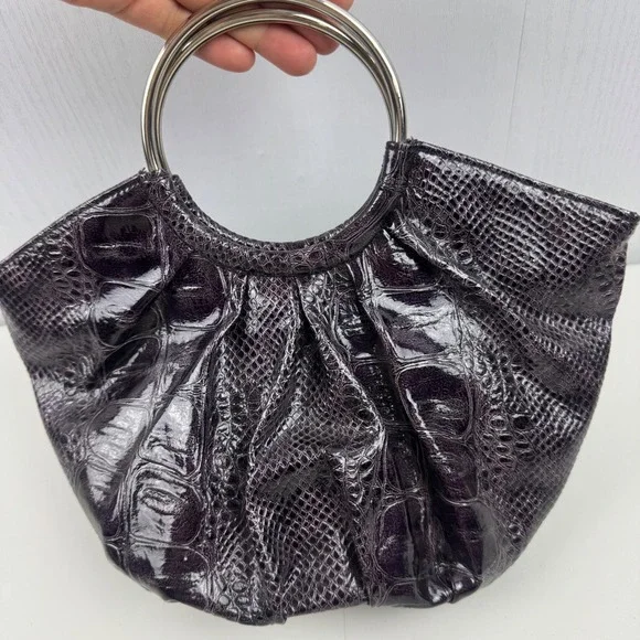 Giannini Purple Faux Croc Embossed Patent Leather‎ Ring Handle Bag