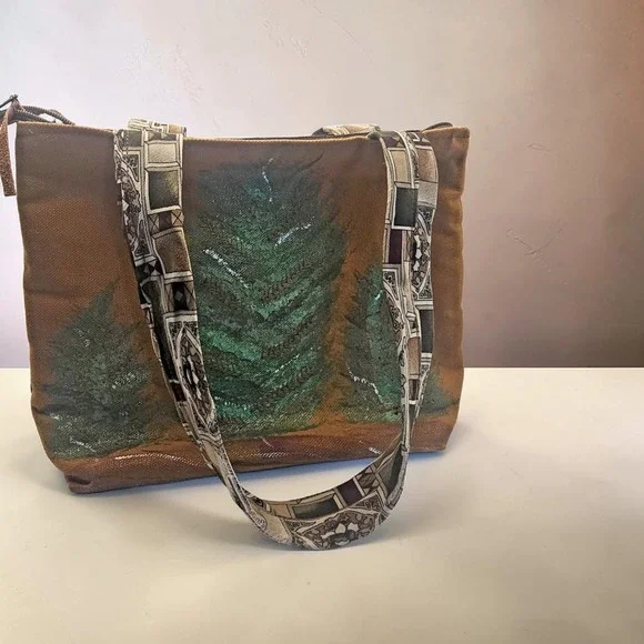 SBA‎ Designs Weareable Art Shoulder Brown Handbag with Tree Motif Boho