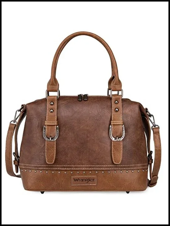 Vegan Leather Western Barrel Satchel Handbag for Women Adjustable Strap