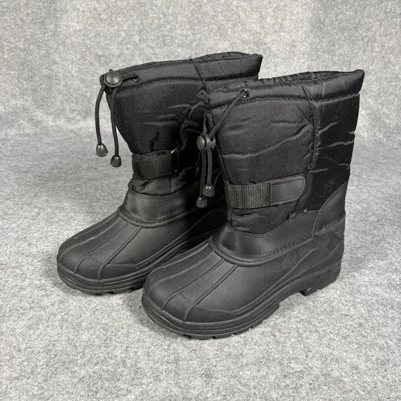 Unbranded #1317 Winter Snow Boots Big Kid 6 Black Insulated Drawstring Duck Boot