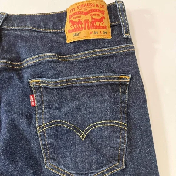 Levis 569 Loose Straight Leg Jeans Mens W34 L34 Dark Indigo Blue Denim 3757