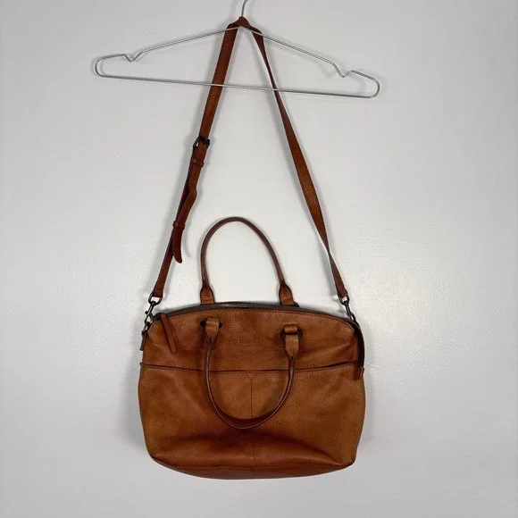 American Leather Co Women Satchel OS Tan‎ Pebbled Leather Crossbody Handbag
