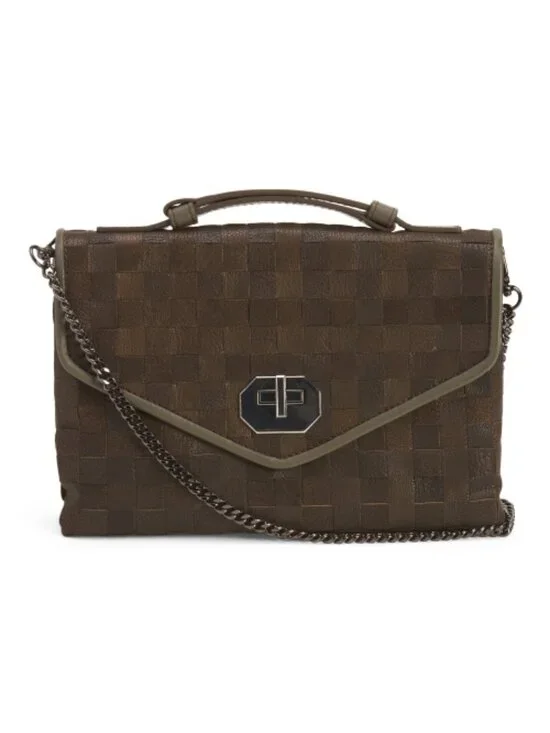 FALOR Made In Italy Leather Woven Small Satchel