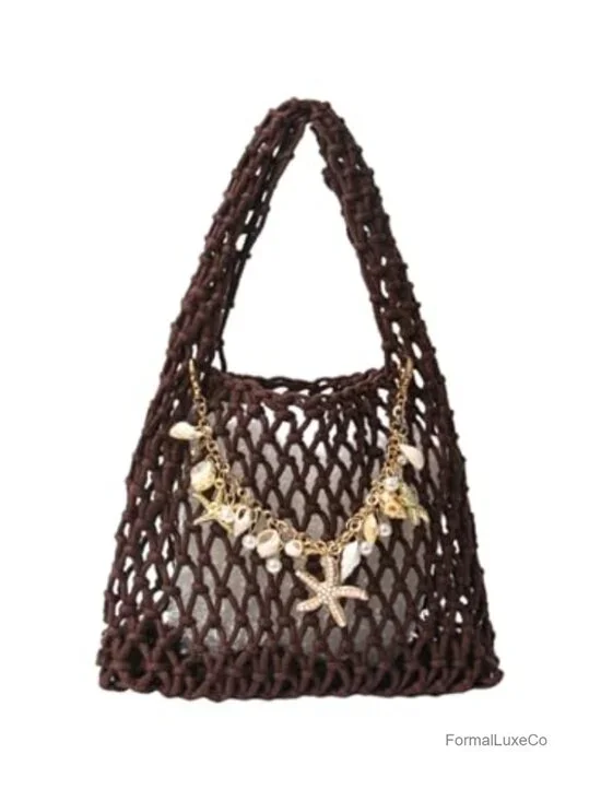 Floerns Women's Starfish Pearl Chain Crochet Bag Boho Top Handle