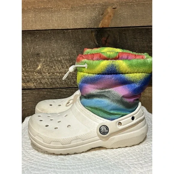 Crocs Little Girls Classic Lined Winter Boots Size C13 White Multico Soft & Warm