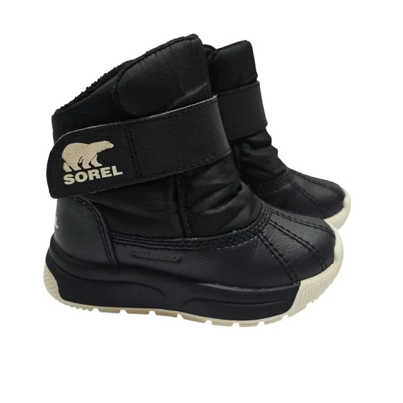Sorel Whitney II Strap Snow Boots Kids 6 Black Waterproof Faux Fur NV5235-010