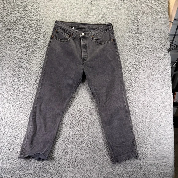 Levi's 501 Jeans Women 30x26 Black Cotton Denim Straight Crop Button-Fly Stretch