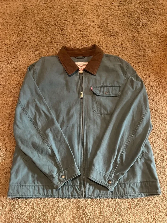 Levi’s Canvas Workwear Jacket XXL – Faded Olive Green Corduroy Collar