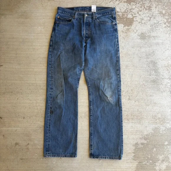 Levi 501 Jeans 33x32 Button Fly Straight Leg Colombia Vintage Blue Denim FLAW