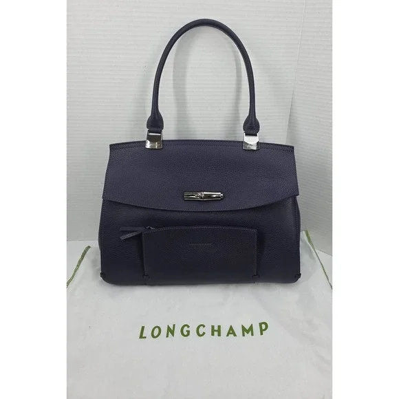 Longchamp Paris Madeleine Pebbled Leather Top Handle Bag in‎ Purple