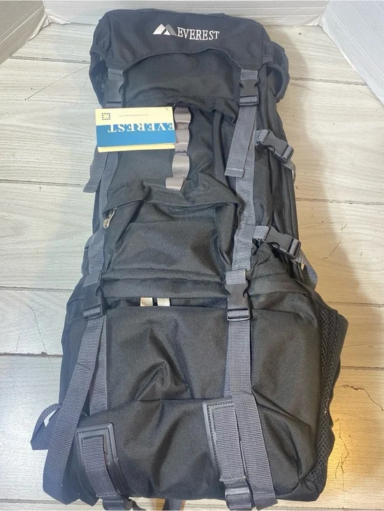 Everest 8045DLX External Frame Hiking Backpack -black-large Capacity NWT!!