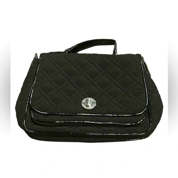 Vera Bradley Classic Black Saddle Bag Purse Turnlock Flap Microfiber