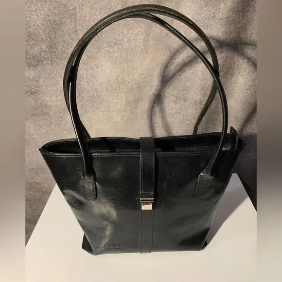 Texier Black Leather Bag, Silver Hardware (Made In France)
