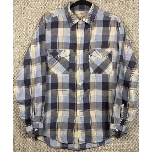 Levi's Plaid Flannel Shirt Mens XL Blue Yellow Grunge Skate Workwear