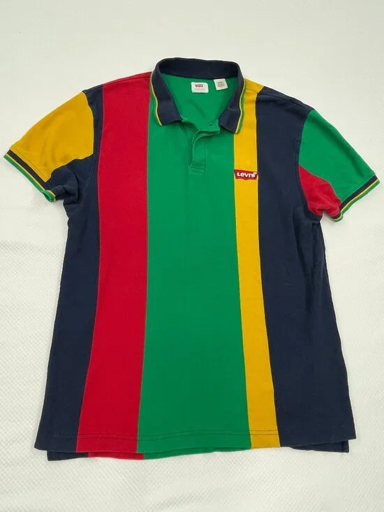 Levi's Colorblock Striped Cotton Retro Look Cotton Polo Shirt Men's L