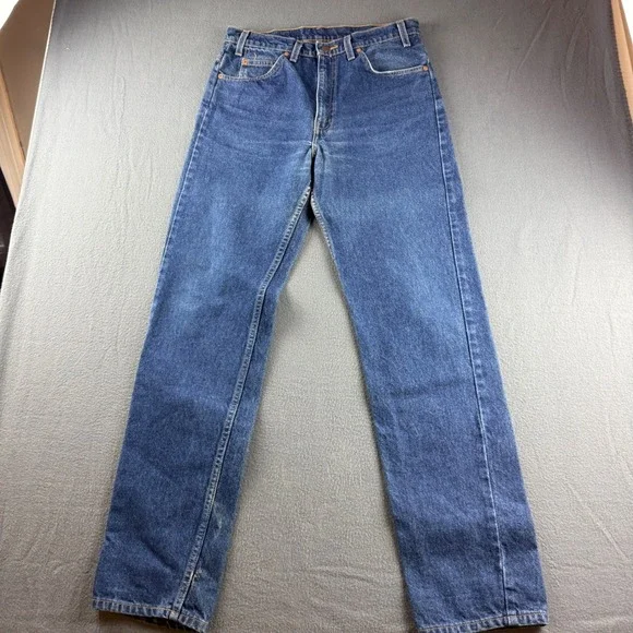 Vintage Levis 505 Jeans Mens 33x34 Blue Orange Tab Wallet Fade Dark Wash Regular