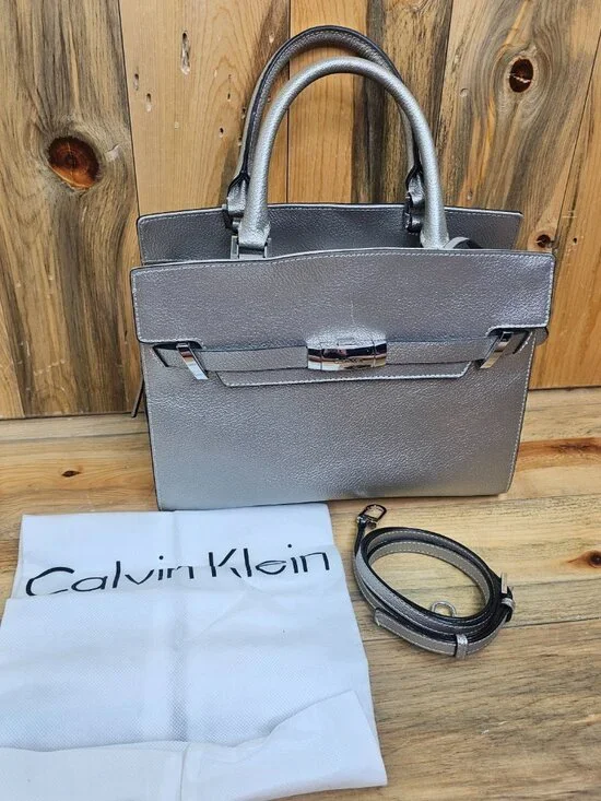 Calvin Klein Brooke Classic Structured Metallic Tote Handbag ~ NEW!