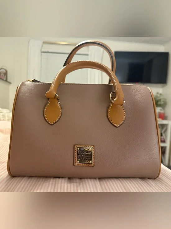 Dooney & Bourke Taupe Satchel with Tan Handles