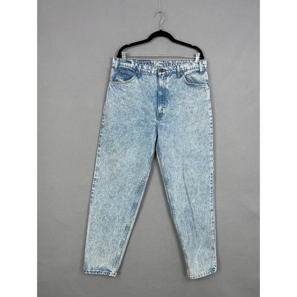 Levis Jeans Men 38x32 Light Blue Acid Wash Relaxed Fit Tapered Orange Tab 90s